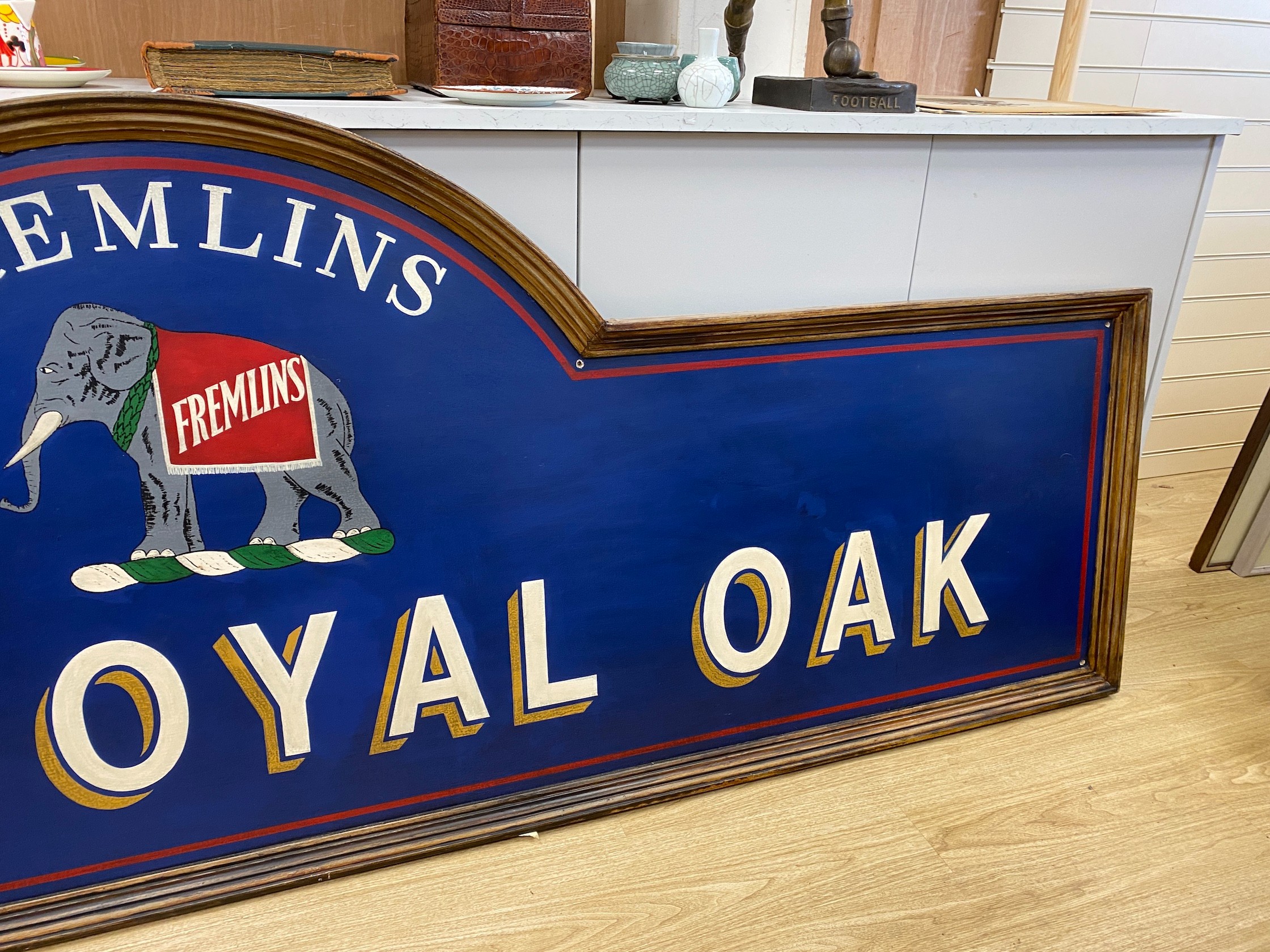 A large Fremlin’s public house sign, The Royal Oak Newick , East Sussex, 1950's - approx 275cm long